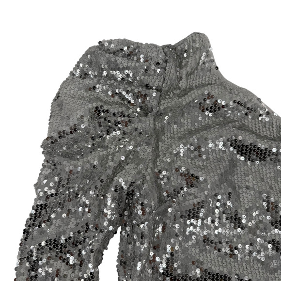 Sequin Top One Shoulder Silver Puff Sleeve Long Sleeve Size S Shein New Years - Picture 2 of 6